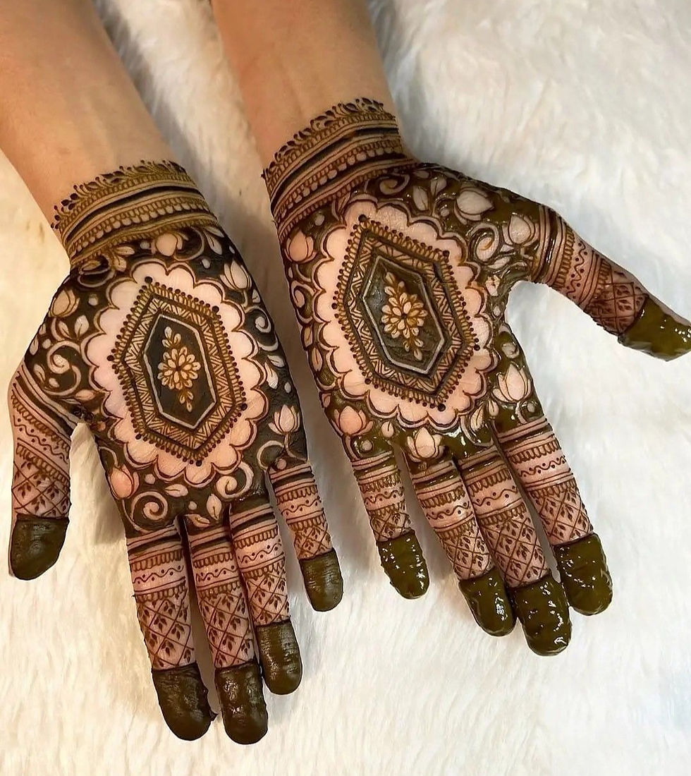 Palm mehandi design with diamond-shaped centerpiece