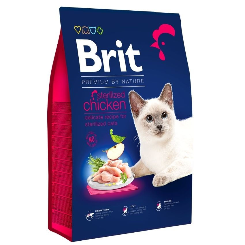 Суха храна Brit Premium by Nature за кастрирани котки, с пилешко