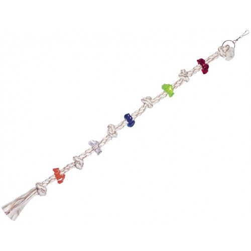 Миниатюра: Въже с кожени ленти и акрилни пръстени, играчка за папагал NOBBY