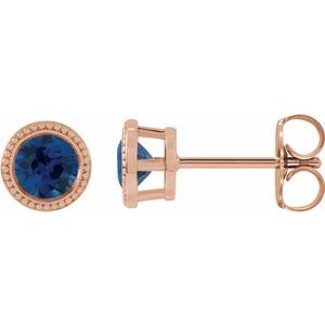 14K Rose 5 mm Natural Blue Sapphire Beaded Bezel-Set Earrings
