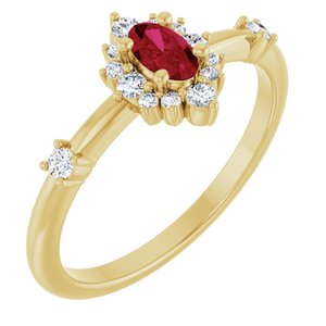 14K Yellow Natural Ruby & 1/6 CTW Natural Diamond Halo-Style Ring