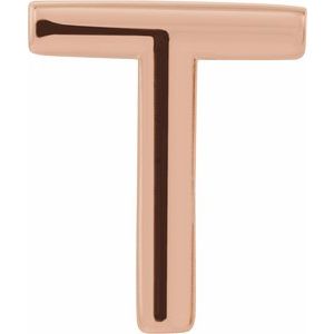 14K Rose Single Initial T Earring