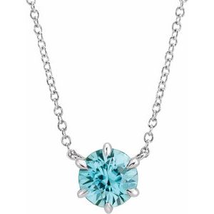 Platinum Natural Blue Zircon Solitaire 16 Necklace"