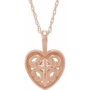 14K Rose 18.7x12.6 mm Cross and Heart 16 Necklace"