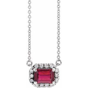 Platinum 6x4 mm Lab-Grown Ruby & 1/5 CTW Natural Diamond Halo-Style 18 Necklace"