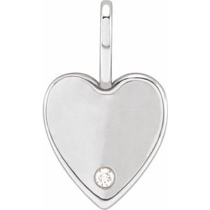 Platinum .02 CT Natural Diamond Engravable Heart Charm/Pendant