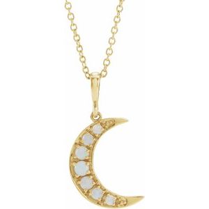 14K Yellow Natural White Opal Cabochon Crescent Moon 16-18 Necklace"