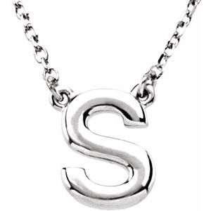 14K White Block Initial S 16 Necklace"