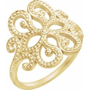 14K Yellow Granulated Scroll Ring
