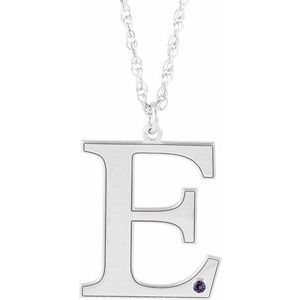 14K White Engravable Imitation Alexandrite Initial E 16 Necklace"
