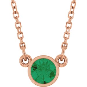 14K Rose Natural Emerald Solitaire 16 Necklace "
