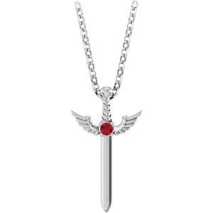 14K White Natural Ruby Dagger 18 Necklace"