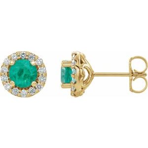 14K Yellow Lab-Grown Emerald & 1/10 CTW Natural Diamond Earrings