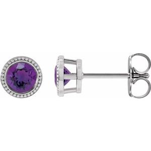 Platinum 3 mm Natural Amethyst Beaded Bezel-Set Earrings