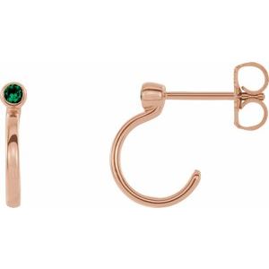 14K Rose 3 mm Natural Emerald Huggie J-Hoop Earring