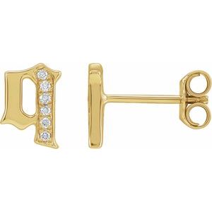 14K Yellow .03 CTW Natural Diamond Gothic Initial Q Earring
