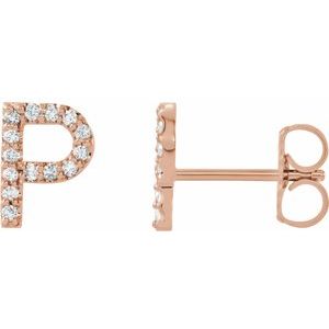 14K Rose .05 CTW Natural Diamond Initial P Earring