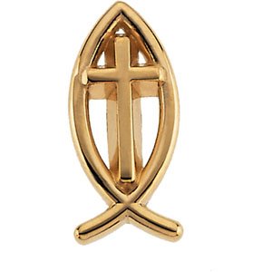 14K Yellow Ichthus with Cross Lapel Pin