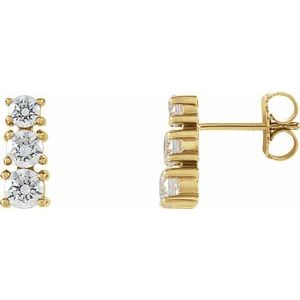 14K Yellow Imitation White Cubic Zirconia Graduated Three-Stone Earrings  