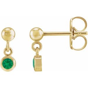 14K Yellow Natural Emerald Bezel-Set Earrings