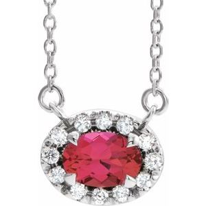 Platinum 5x3 mm Lab-Grown Ruby & .05 CTW Natural Diamond 16 Necklace"