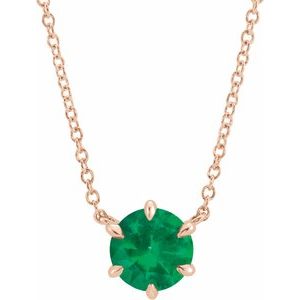 14K Rose Lab-Grown Emerald Solitaire 18 Necklace "