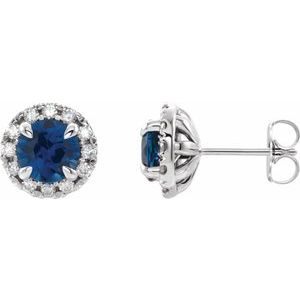 14K White 6 mm Lab-Grown Blue Sapphire & 1/3 CTW Natural Diamond Halo-Style Earrings