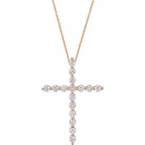 14K Rose 5/8 CTW Natural Diamond Cross 18 Necklace"