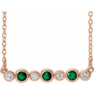 14K Rose Natural Emerald & .08 CTW Natural Diamond Bezel-Set 16-18 Necklace"
