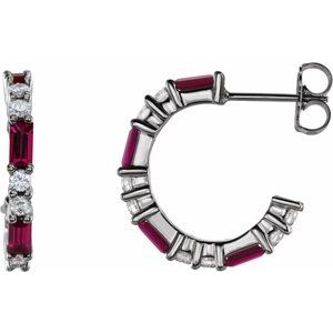 14K White Lab-Grown Ruby & 1/2 CTW Natural Diamond 17.2 mm Hoop Earrings