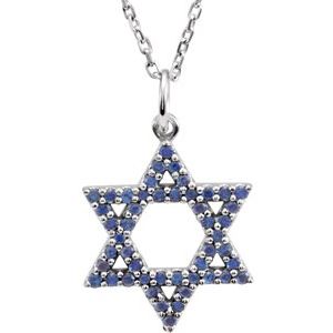 14K White Natural Blue Sapphire Star of David 16 Necklace"
