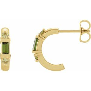 14K Yellow Natural Green Tourmaline & Natural Peridot Hoop Earrings