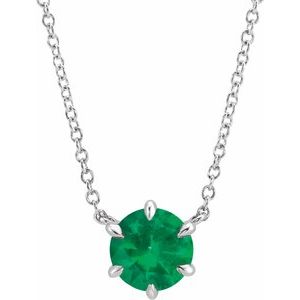 14K White Lab-Grown Emerald Solitaire 18 Necklace "