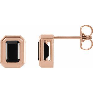 14K Rose Natural Black Onyx Solitaire Earrings