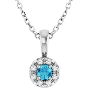 Platinum 3 mm Natural Blue Zircon & .03 CTW Natural Diamond 16-18 Necklace "