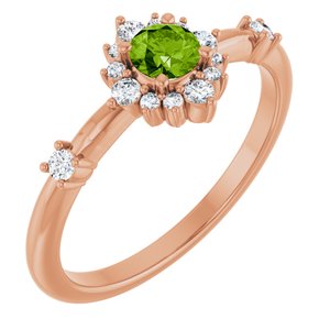 14K Rose Natural Peridot & 1/6 CTW Natural Diamond Halo-Style Ring 