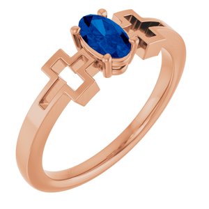 14K Rose Lab-Grown Blue Sapphire Youth Cross Ring