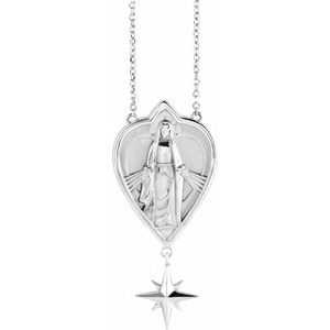 14K White 23.8x15.7 mm Miraculous Mary 16 Necklace"