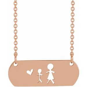 14K Rose Mother & Son Stick Figure Family 18 Necklace"