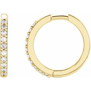 14K Yellow 1/6 CTW Natural Diamond Hinged 15 mm Hoop Earrings