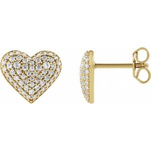 14K Yellow 1/2 CTW Lab-Grown Diamond Puffed Heart Earrings