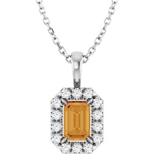 14K White 6x4 mm Natural Citrine & 1/5 CTW Natural Diamond 16-18 Necklace "