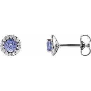 Platinum 4 mm Natural Tanzanite & 1/10 CTW Natural Diamond Earrings