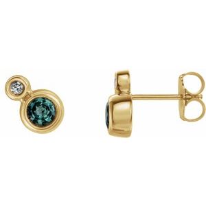 14K Yellow 4 mm Lab-Grown Alexandrite & .06 CTW Natural Diamond Earrings