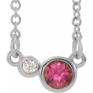 14K White Natural Pink Tourmaline & .06 CTW Natural Diamond 16 Necklace "