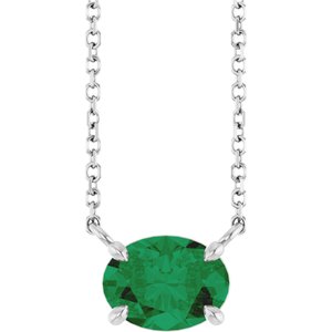 Platinum Lab-Grown Emerald 18 Necklace"