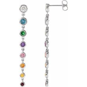 14K White Natural Multi-Gemstone & 1/2 CTW Natural Diamond Rainbow Earrings