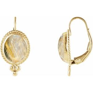 14K Yellow Natural Rutilated Quartz Cabochon Earrings