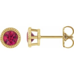 14K Yellow 3.5 mm Lab-Grown Ruby Beaded Bezel-Set Earrings