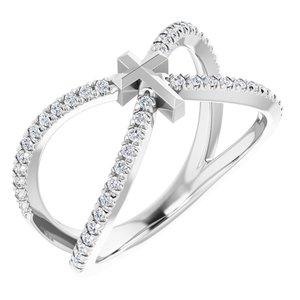 Platinum 1/5 CTW Natural Diamond French-Set Cross Ring
